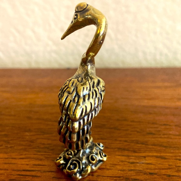 NEW BRASS MINI CRANE FIGURINE - Picture 4 of 6